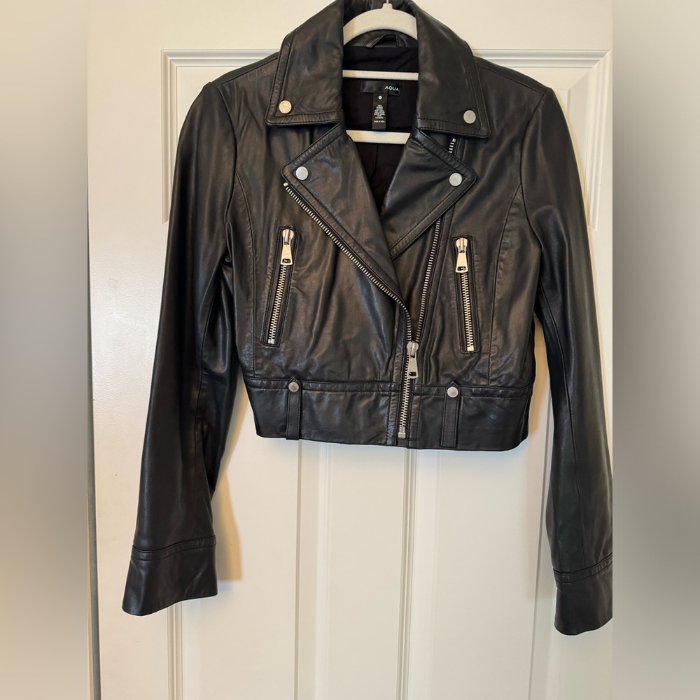 Aqua Black Leather Jacket -  Never worn